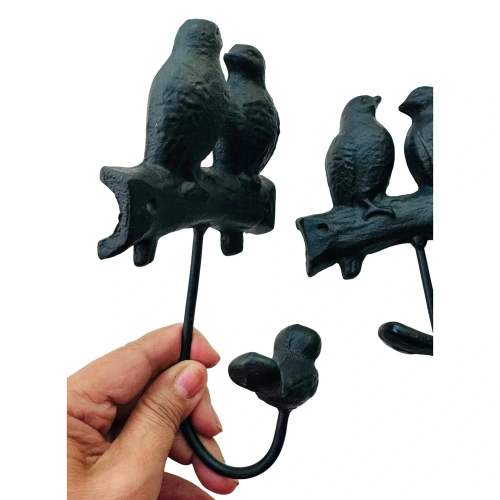 Cast Iron Bird Hooks Wall Mounted Coat Hat Towel Hangers Decorative Pair Rustic